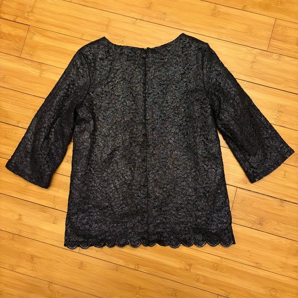 Cherokee shimmery black lace shirt for girls. Fully lined,  XL, scalloped hem. - Picture 2 of 8